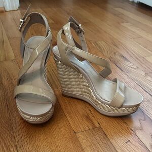 Gianni Bini Beige Patent Wedge Sandals